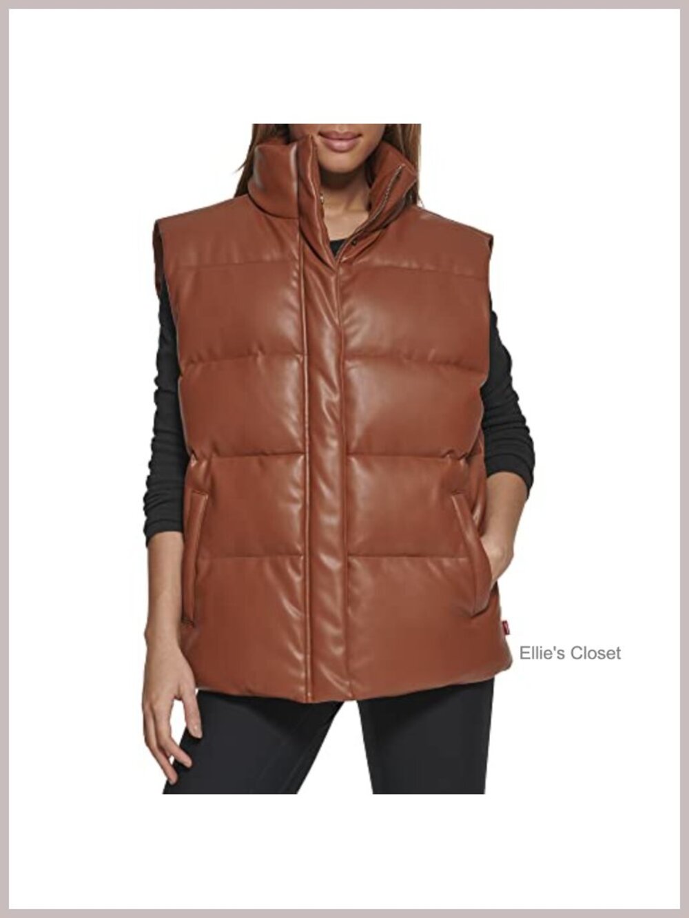 Vegan Leather Puffer Vest Oversized Quilted Zip Snap Sleeveless